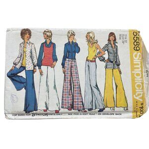 70s Simplicity 5589 Pattern Size 12 Misses Shirt Jacket Pullover Top Pants CUT
